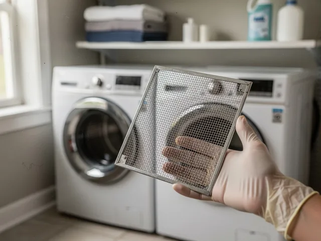 Hilliard Dryer Vent Cleaning specialist performing detailed lint trap cleaning service in Hilliard