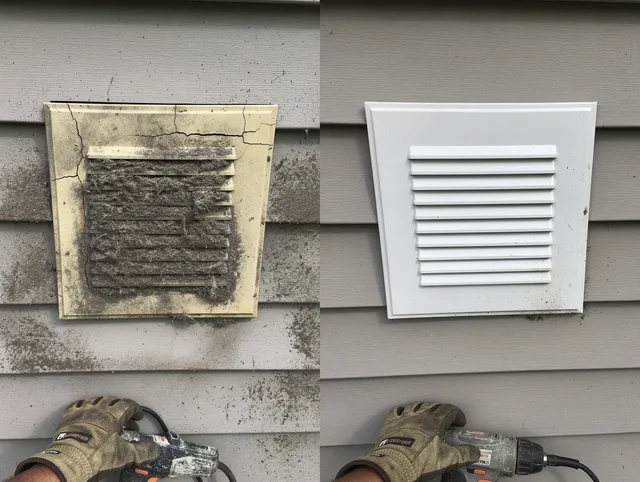Hilliard Dryer Vent Cleaning technician installing high-quality dryer vent cover at a residential property in Hilliard