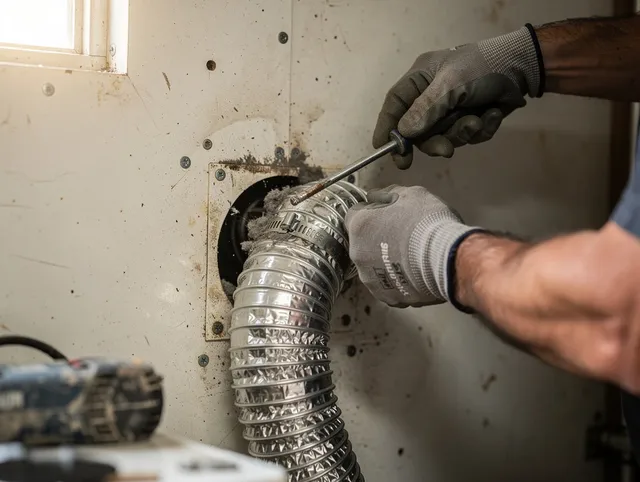 Hilliard Dryer Vent Cleaning technician performing precise dryer vent hose installation in Hilliard